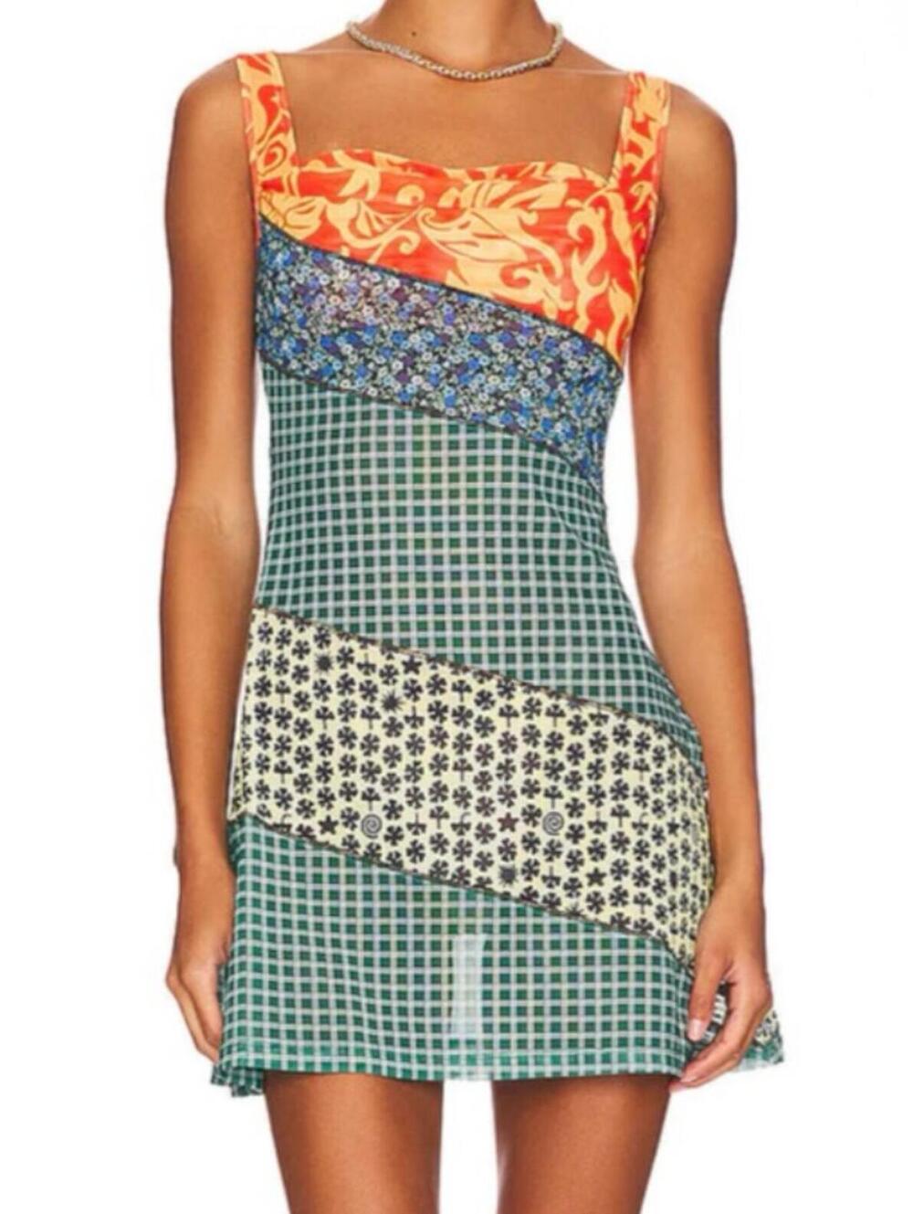 MIAOU Paloma Elsesser green orange pattern ginger mini dress sz S